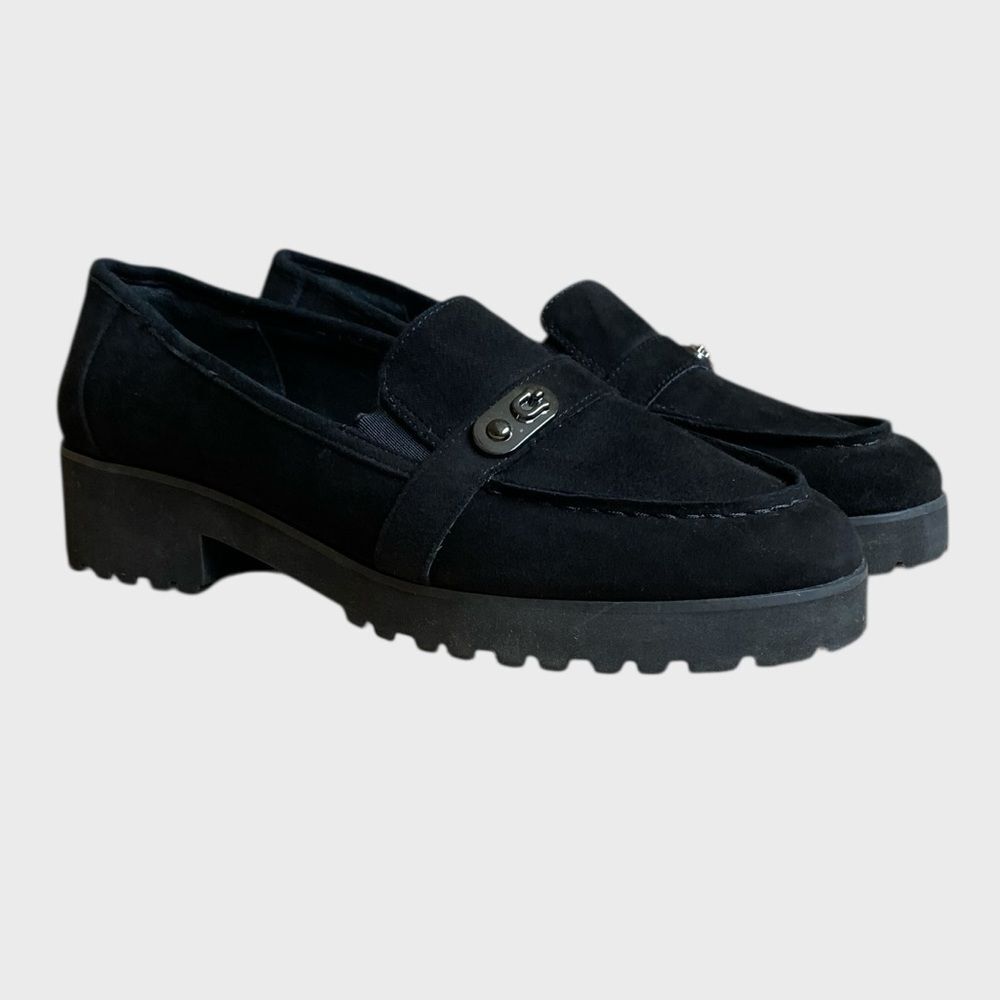 Easy Spirit Women's Wendy Slip-on Suede Loafers Size 10 Black Lug Sole Comfort